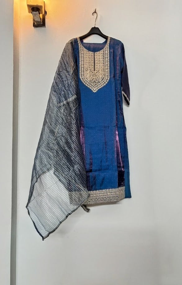 The Royal Teal Ensemble: Hand-Embellished Silk Suite by Lavyam