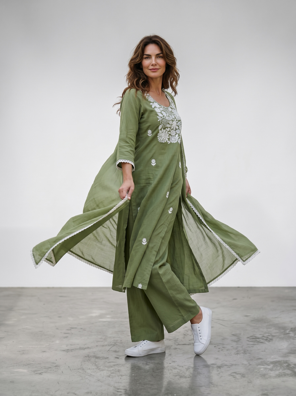 Classic Olive Green Embroidered Kurta Set