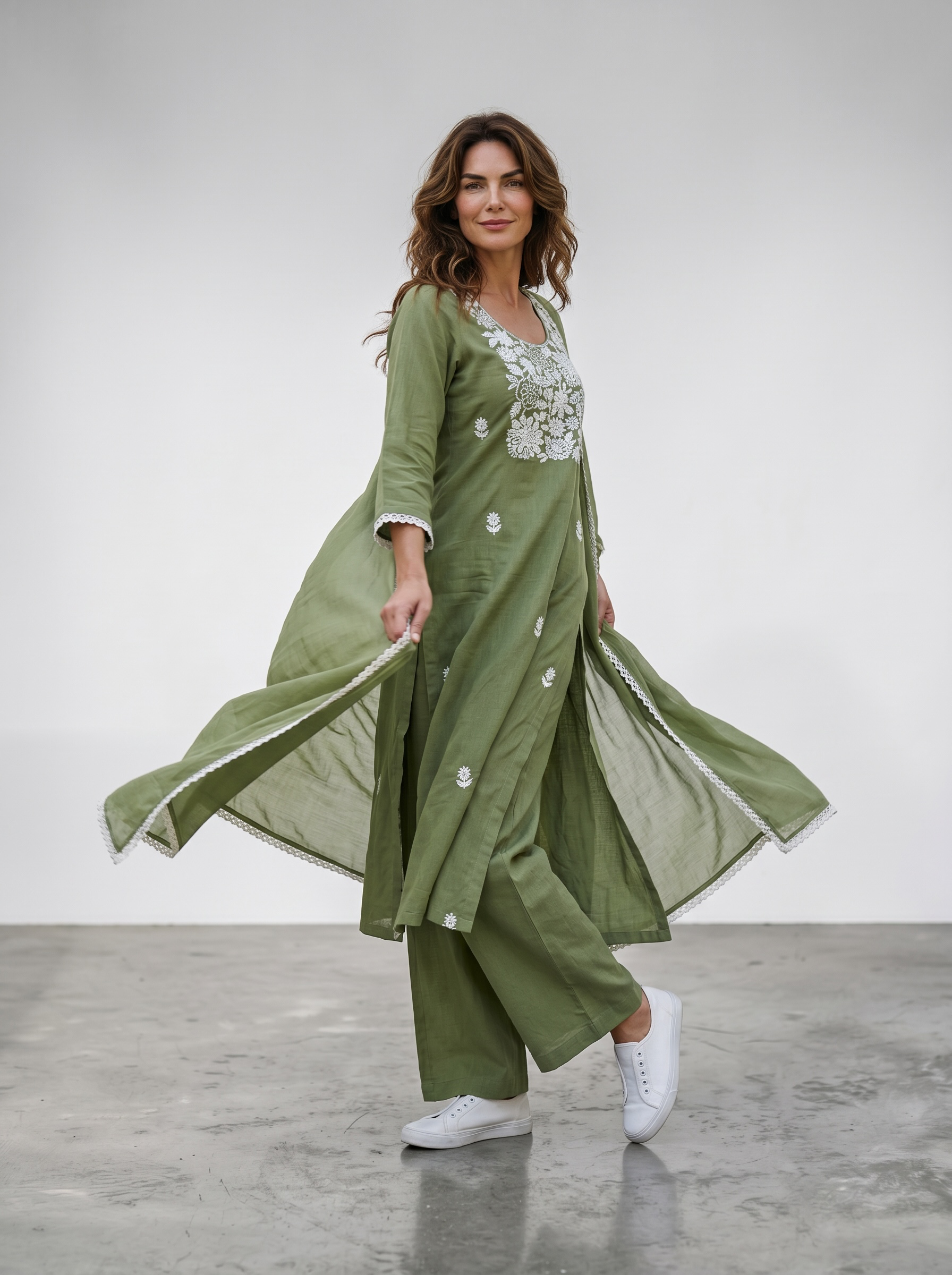Classic Olive Green Embroidered Kurta Set