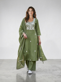 Classic Olive Green Embroidered Kurta Set