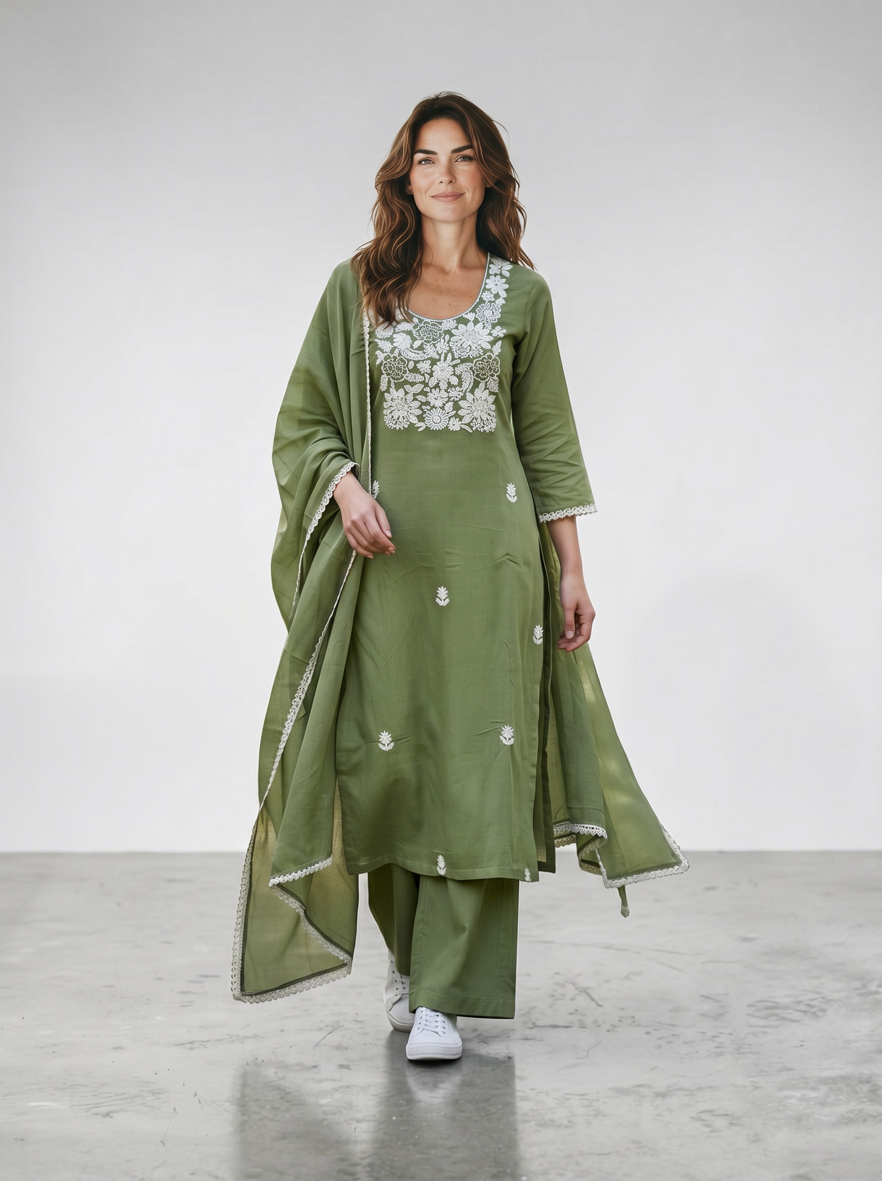Classic Olive Green Embroidered Kurta Set