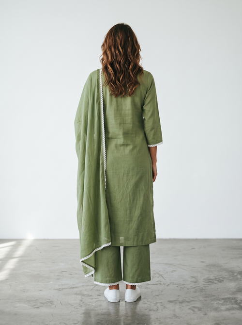 Classic Olive Green Embroidered Kurta Set