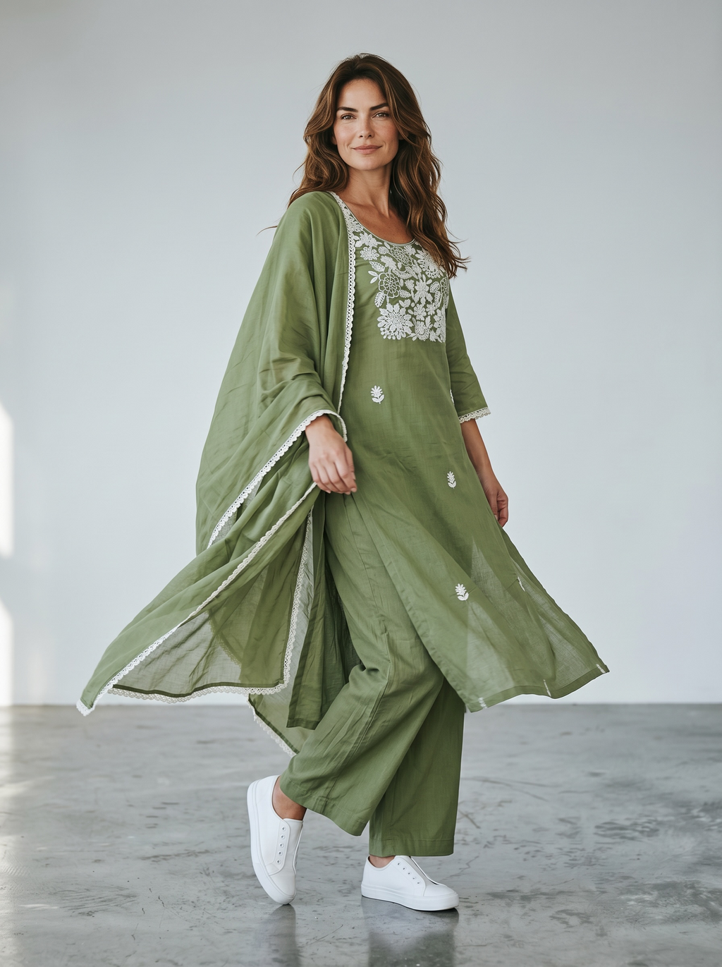 Classic Olive Green Embroidered Kurta Set