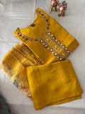 Mustard Mirror Work Embroidered Kurti Set