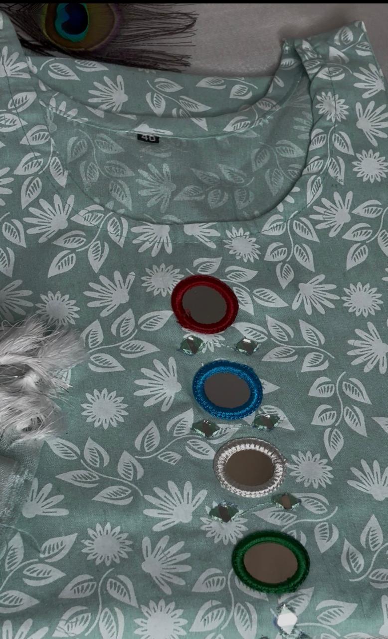 Mint Green Floral Printed Kurti Set